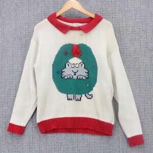 Vintage Eagle's Eye Boynton Christmas Sweater Womens Medium M Beige Knit Cat 80s